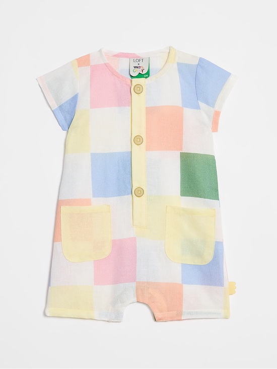 LOFT x Mon Coeur Other - LOFT x Mon Coeur Pastel Check Linen Short-Sleeve One-Piece Bodysuit